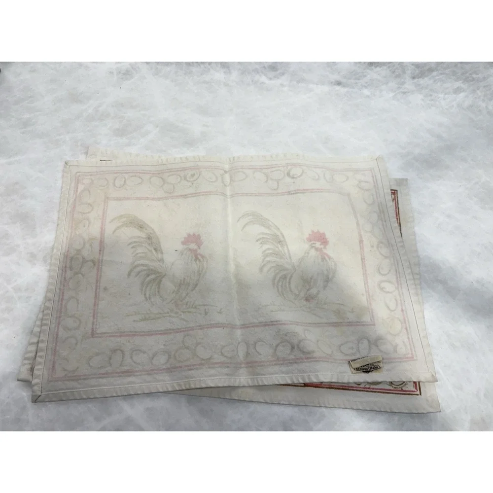 Pomegranate Rooster Placemats Set of 2‎ — 13x19 — Cotton Farmhouse Rustic Decor